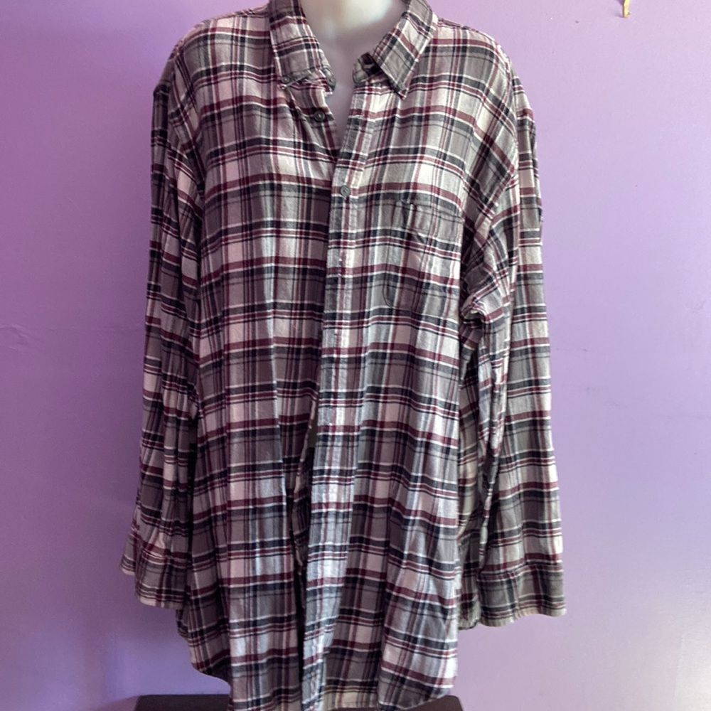 Croft & Barrow Men’s Casual Flannel Shirt Black Gray Button Down 2XL